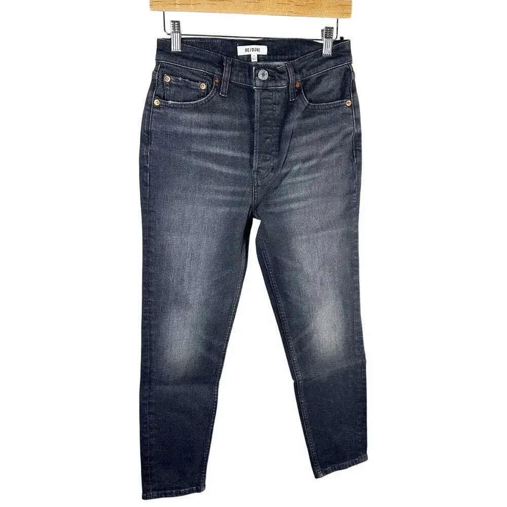 RE/DONE 90s High Rise Ankle Crop Size 28 Onyx Fade Button Fly Stretch